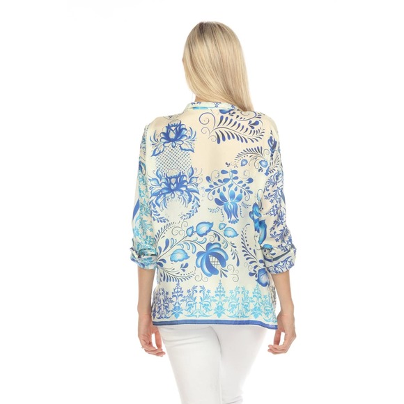 New Johnny‎ Was Farrow Seline Silk Blouse Small C19623-2 - Picture 3 of 11